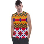 Red flowers and colorful squares                                                                Men s Regular Tank Top