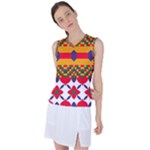 Red flowers and colorful squares                                                                 Women s Sleeveless Mesh Sports Top