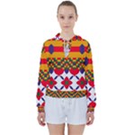 Red flowers and colorful squares                                                                 Women s Tie Up Sweat