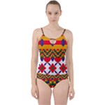 Red flowers and colorful squares                                                                 Cut Out Top Tankini Set