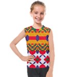 Red flowers and colorful squares                                                                  Kids  Mesh Tank Top