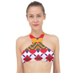 Red flowers and colorful squares                                                                 High Neck Bikini Top