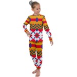 Red flowers and colorful squares                                                               Kids  Long Sleeve Set