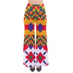 Red flowers and colorful squares                                                                 Women s Chic Palazzo Pants