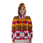 Red flowers and colorful squares                                                                  Hooded Wind Breaker (Women)