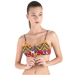 Red flowers and colorful squares                                                                Tie Up Cut Bikini Top