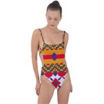 Red flowers and colorful squares                                                                  Tie Strap One Piece Swimsuit