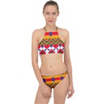 Red flowers and colorful squares                                                                  Racer Front Bikini Set