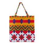 Red flowers and colorful squares                                                                  Grocery Tote Bag