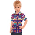 Pastel shapes rows on a purple background                                                                 Kids  Polo Tee