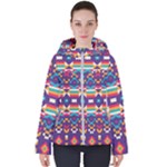 Pastel shapes rows on a purple background                                                                  Women s Hooded Puffer Jacket