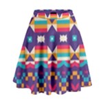 Pastel shapes rows on a purple background                                                                     High Waist Skirt
