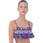 Pastel shapes rows on a purple background                                                                  Frill Bikini Top