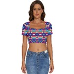 Pastel shapes rows on a purple background                                                        Short Sleeve Square Neckline Crop Top