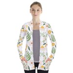 Flowers on a white background pattern                                                                   Women s Open Front Pockets Cardigan