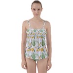 Flowers on a white background pattern                                                                   Twist Front Tankini Set