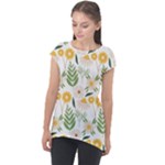 Flowers on a white background pattern                                                                   Cap Sleeve High Low Top