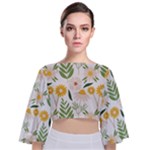 Flowers on a white background pattern                                                                  Tie Back Butterfly Sleeve Chiffon Top