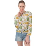 Flowers on a white background pattern                                                                   Banded Bottom Chiffon Top