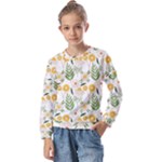 Flowers on a white background pattern                                     Kids  Long Sleeve Tee with Frill