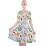 Flowers on a white background pattern                                                                       Quarter Sleeve A-Line Dress