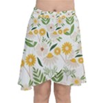 Flowers on a white background pattern                                                                       Chiffon Wrap Front Skirt