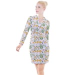 Flowers on a white background pattern                                                                      Button Long Sleeve Dress