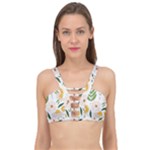 Flowers on a white background pattern                                                                  Cage Up Bikini Top