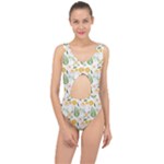 Flowers on a white background pattern                                                                   Center Cut Out Swimsuit