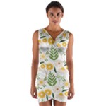 Flowers on a white background pattern                                                                       Wrap Front Bodycon Dress