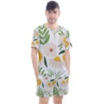 Flowers on a white background pattern                                                                  Men s Mesh Tee and Shorts Set