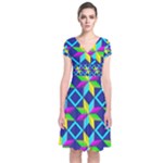 Colorful stars pattern                                                                     Short Sleeve Front Wrap Dress