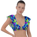 Colorful stars pattern                                                                     Plunge Frill Sleeve Bikini Top