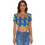 Colorful stars pattern                                                          Short Sleeve Square Neckline Crop Top