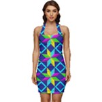 Colorful stars pattern                                                          Sleeveless Wide Square Neckline Ruched Bodycon Dress