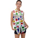 Colorful rectangles                                                                     Sleeveless Chiffon Button Shirt