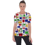 Colorful rectangles                                                                     Shoulder Cut Out Short Sleeve Top