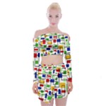 Colorful rectangles                                                                         Off Shoulder Top with Minki Skirt Set