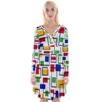Colorful rectangles                                                                         Long Sleeve Front Wrap Dress
