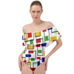 Colorful rectangles                                                                          Off Shoulder Velour Bodysuit