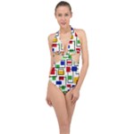 Colorful rectangles                                                                      Halter Front Plunge Swimsuit