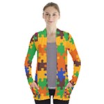 Retro colors puzzle pieces                                                                       Women s Open Front Pockets Cardigan