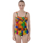 Retro colors puzzle pieces                                                                       Twist Front Tankini Set