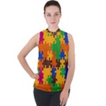 Retro colors puzzle pieces                                                                      Mock Neck Chiffon Sleeveless Top