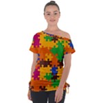 Retro colors puzzle pieces                                                                       Off Shoulder Tie-Up Tee