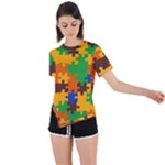 Retro colors puzzle pieces                                                                         Asymmetrical Short Sleeve Sports Tee