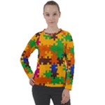 Retro colors puzzle pieces              Women s Long Sleeve Raglan Tee