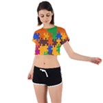 Retro colors puzzle pieces                                                                        Tie Back Short Sleeve Crop Tee