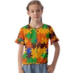 Retro colors puzzle pieces                                        Kids  Cuff Sleeve Scrunch Bottom Tee