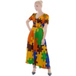 Retro colors puzzle pieces                                                                           Button Up Short Sleeve Maxi Dress